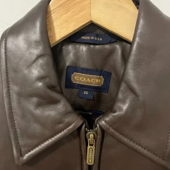 Coach Brown Leather Zip Jacket Size XS